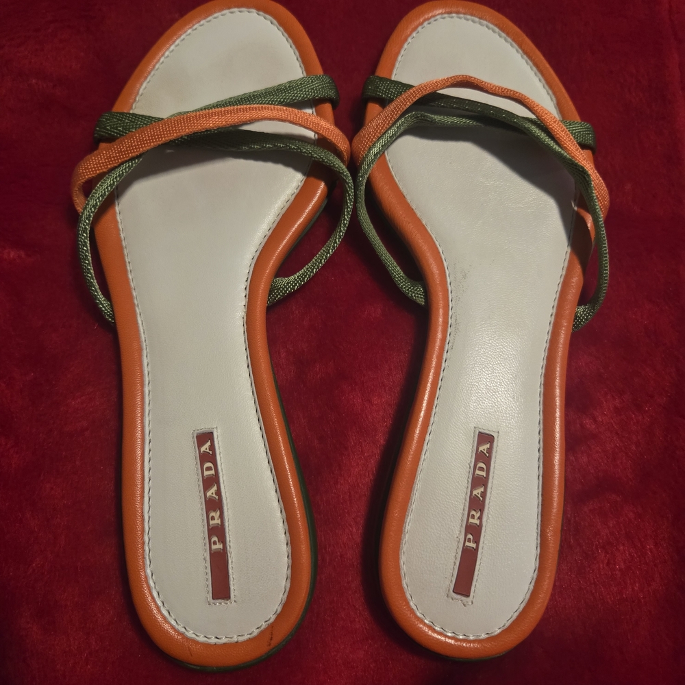 Prada Women's Orange and Green Sandals - Picture 4 of 11
